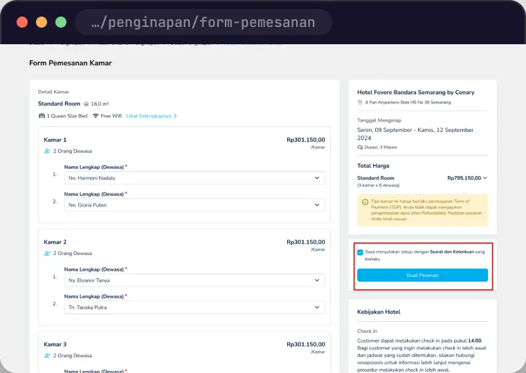 Booking form
